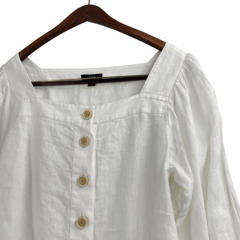 NWT J. Crew White Square Neck Button-Up Linen Peasant Top Womens Medium Cottage - Picture 3 of 9